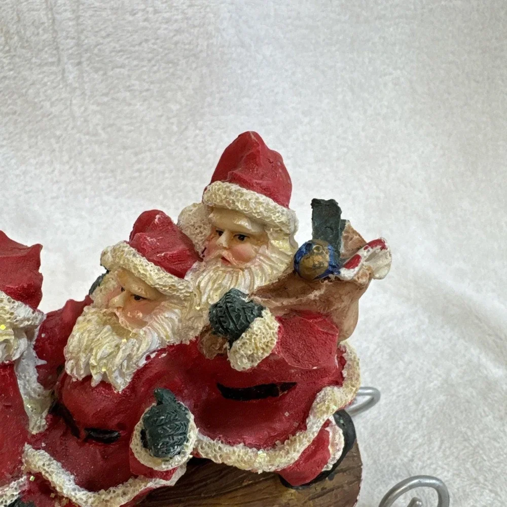 Three Jolly Santas‎ Riding On a Sled Christmas Figurine Vintage 90s